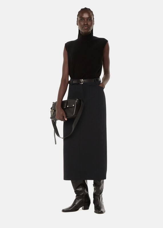 Black Abigail Tailored Midi Skirt